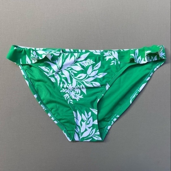 Gottex Leaf Print Ruffle Bikini Bottom Green/White Sz 10 NWOT - Picture 1 of 5